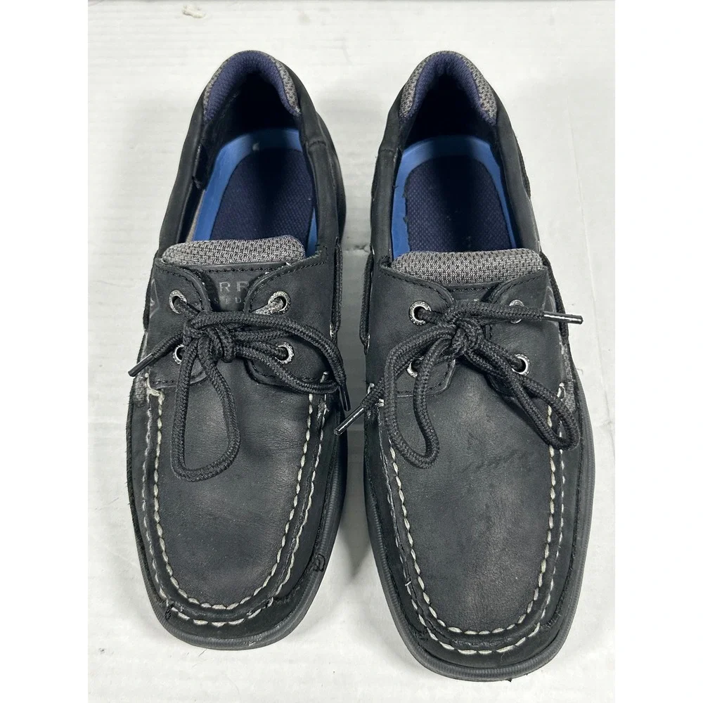 Sperry Top-Sider Mens Black Leather‎ Boat Shoes 0773507 Size 8M Mesh Panels